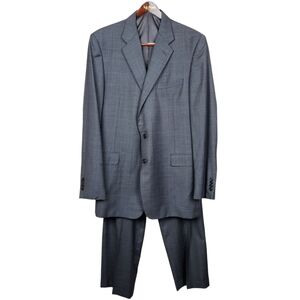 Hickey Freeman Loro Piana Super 130's Wool Grey Plaid Suit Mens Size 44L 44 Long